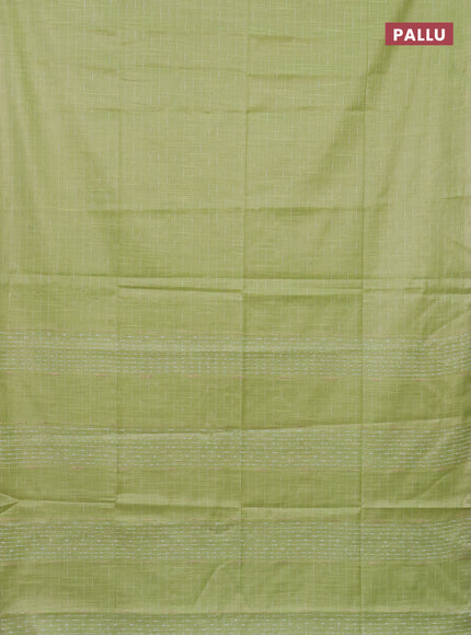 Semi bamboo tissue saree light green with allover thread weaves in borderless style