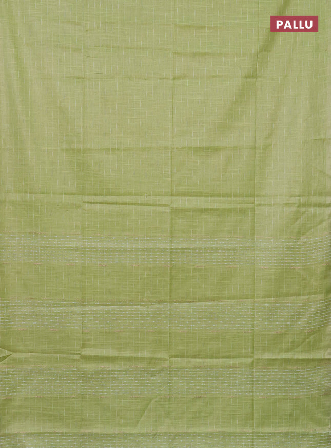 Semi bamboo tissue saree light green with allover thread weaves in borderless style