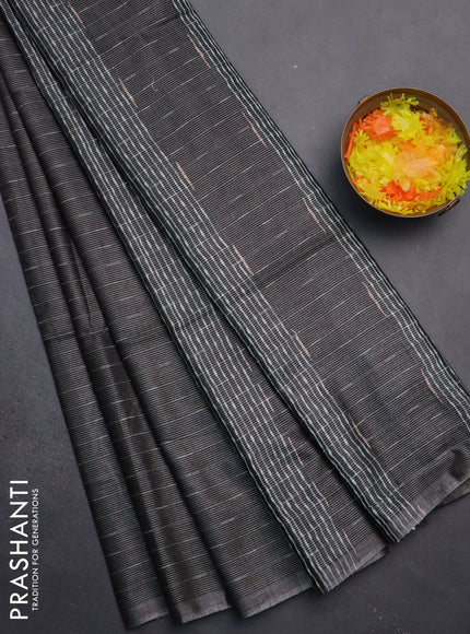 Semi bamboo tissue saree black with allover thread weaves in borderless style