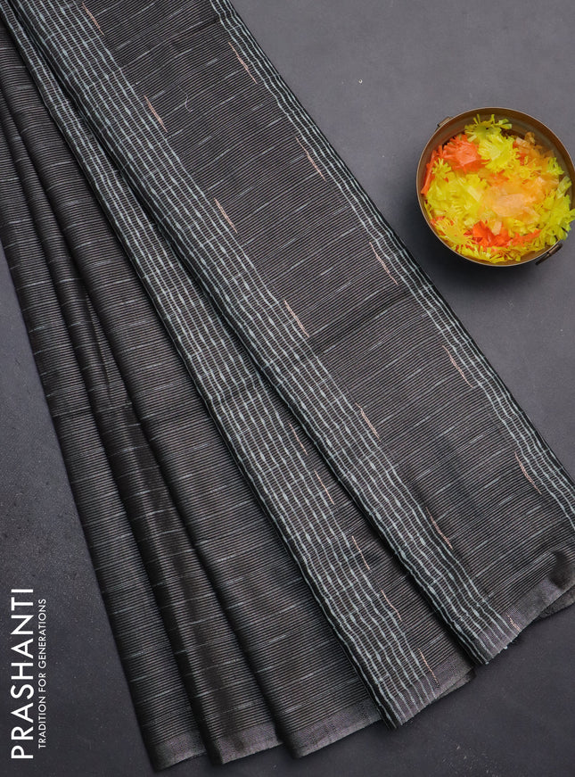 Semi bamboo tissue saree black with allover thread weaves in borderless style