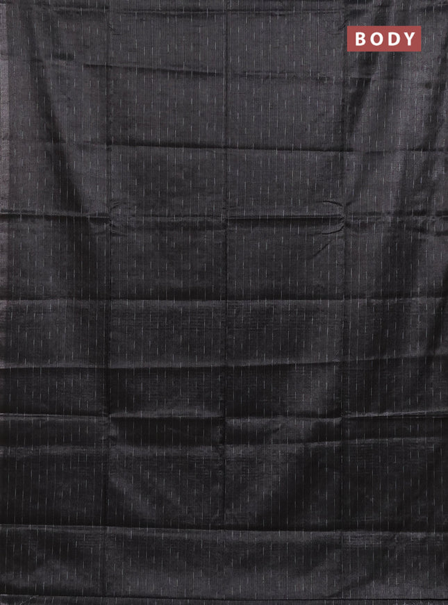 Semi bamboo tissue saree black with allover thread weaves in borderless style