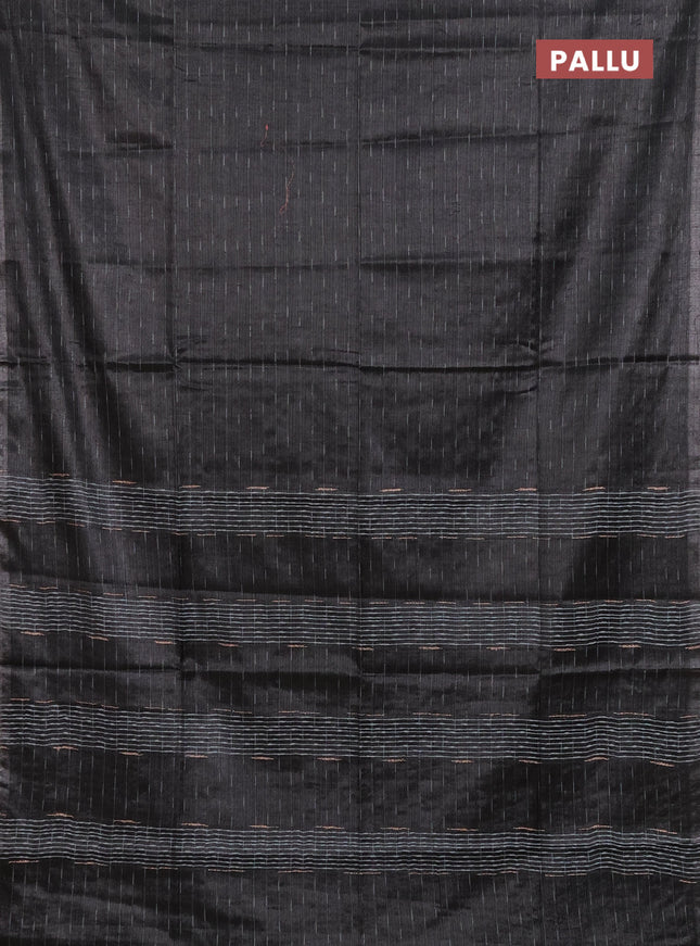 Semi bamboo tissue saree black with allover thread weaves in borderless style