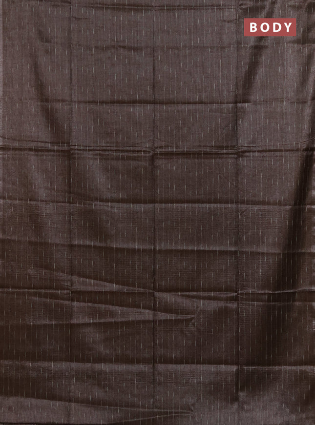 Semi bamboo tissue saree brown with allover thread weaves in borderless style