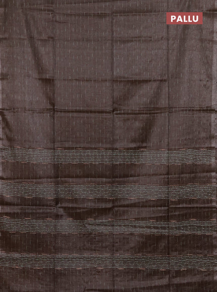 Semi bamboo tissue saree brown with allover thread weaves in borderless style