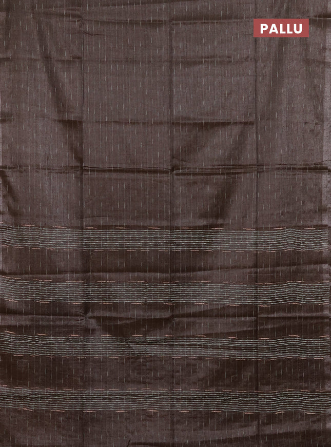 Semi bamboo tissue saree brown with allover thread weaves in borderless style