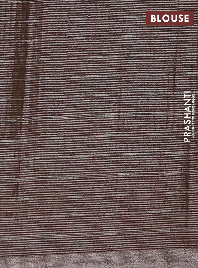 Semi bamboo tissue saree brown with allover thread weaves in borderless style