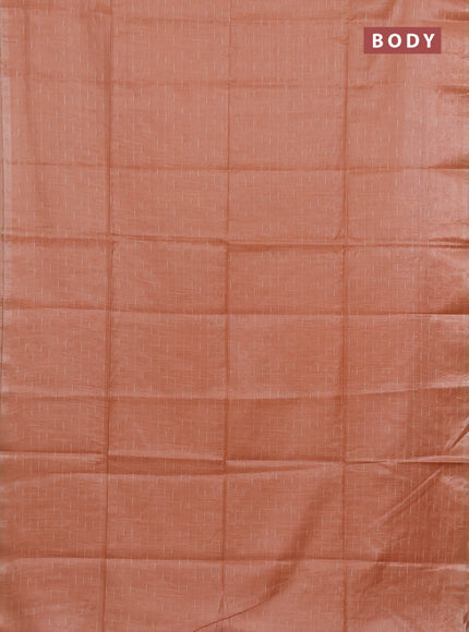 Semi bamboo tissue saree peach orange with allover thread weaves in borderless style