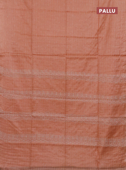 Semi bamboo tissue saree peach orange with allover thread weaves in borderless style