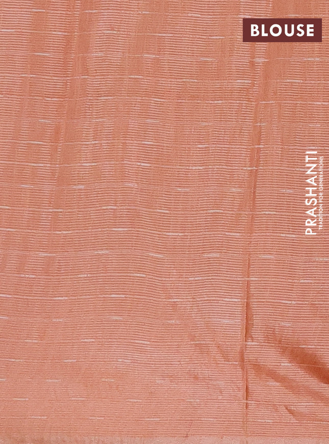 Semi bamboo tissue saree peach orange with allover thread weaves in borderless style
