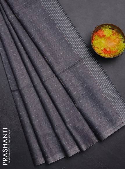 Semi bamboo tissue saree grey with allover thread weaves in borderless style