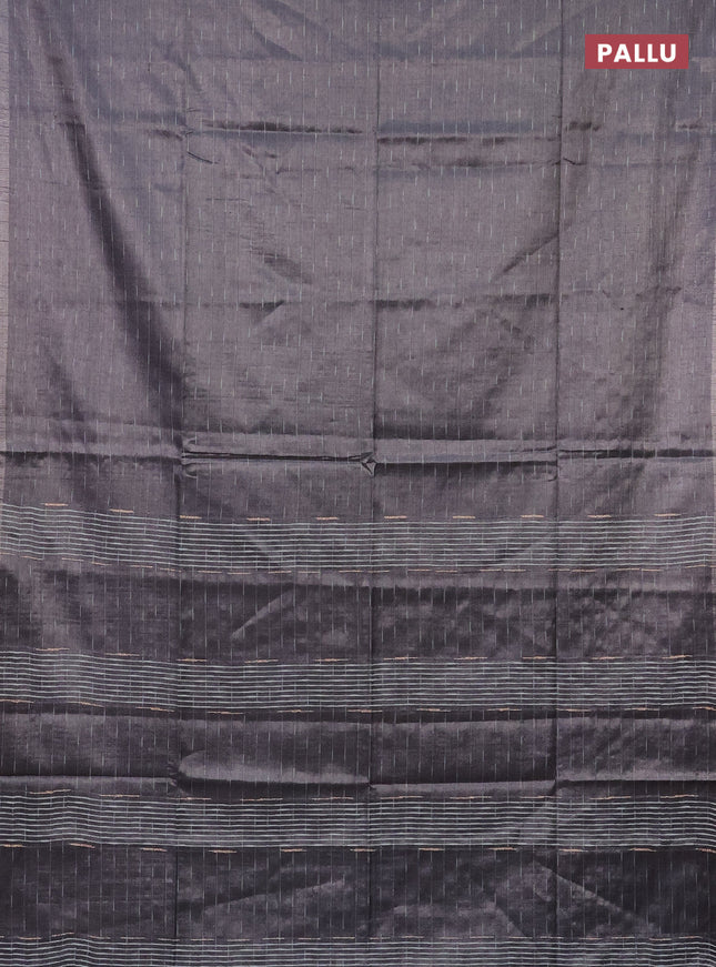 Semi bamboo tissue saree grey with allover thread weaves in borderless style