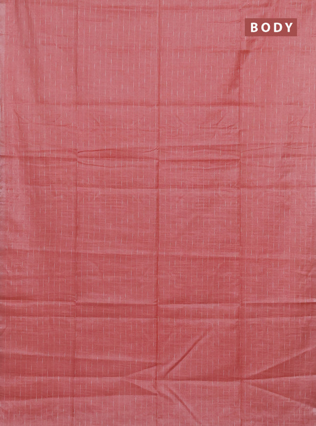 Semi bamboo tissue saree peach shade with allover thread weaves in borderless style