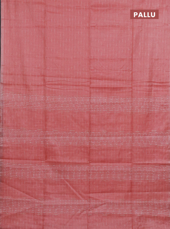 Semi bamboo tissue saree peach shade with allover thread weaves in borderless style