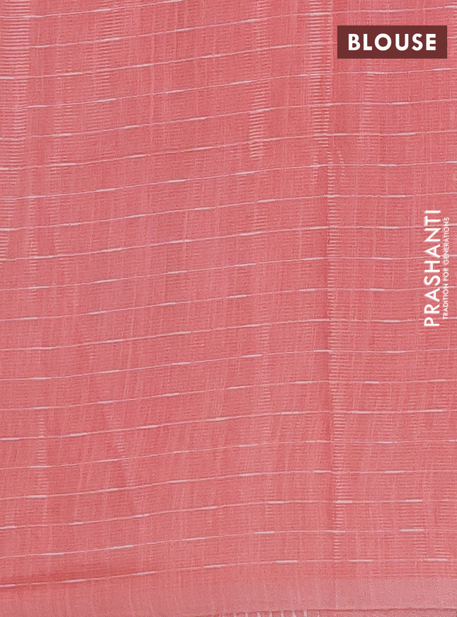 Semi bamboo tissue saree peach shade with allover thread weaves in borderless style