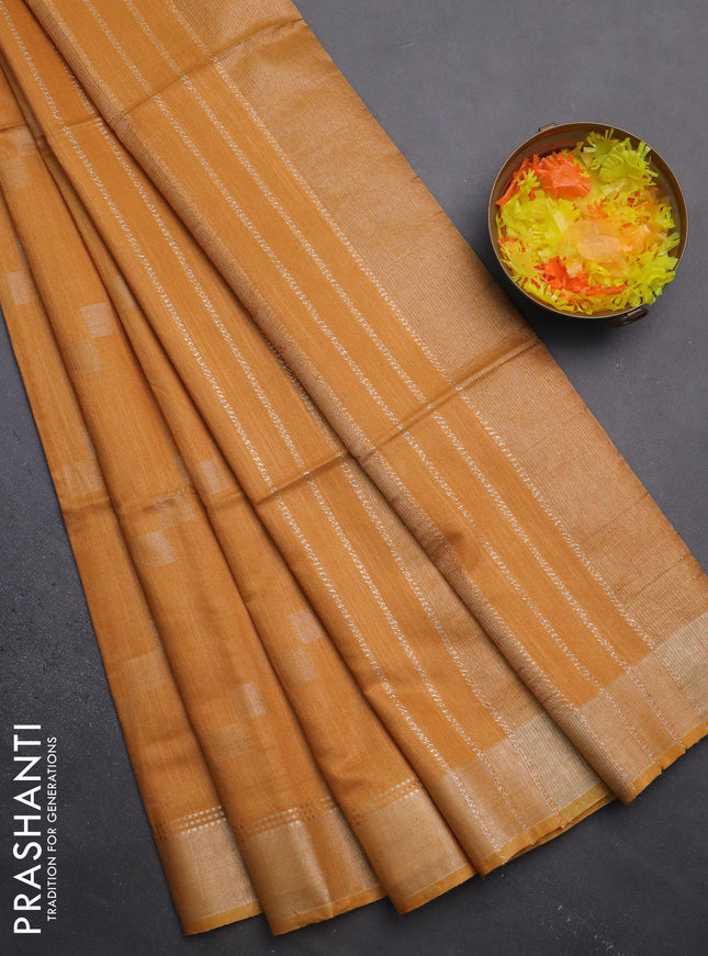 Semi bamboo saree mustard yellow with thread weaves and zari woven border