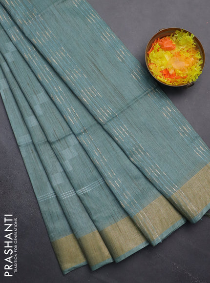 Semi bamboo saree pastel blue with thread weaves and zari woven border