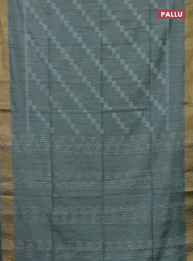 Semi bamboo saree pastel blue with thread weaves and zari woven border