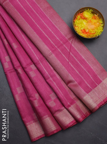 Semi bamboo saree magenta pink with thread weaves and zari woven border