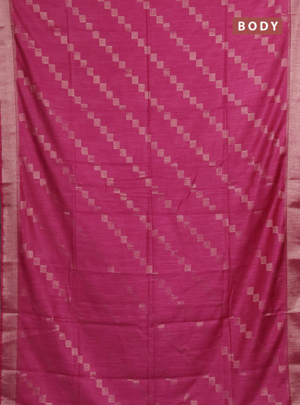 Semi bamboo saree magenta pink with thread weaves and zari woven border