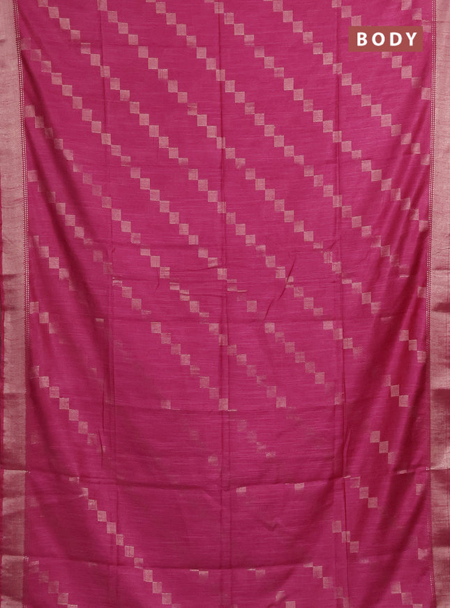 Semi bamboo saree magenta pink with thread weaves and zari woven border