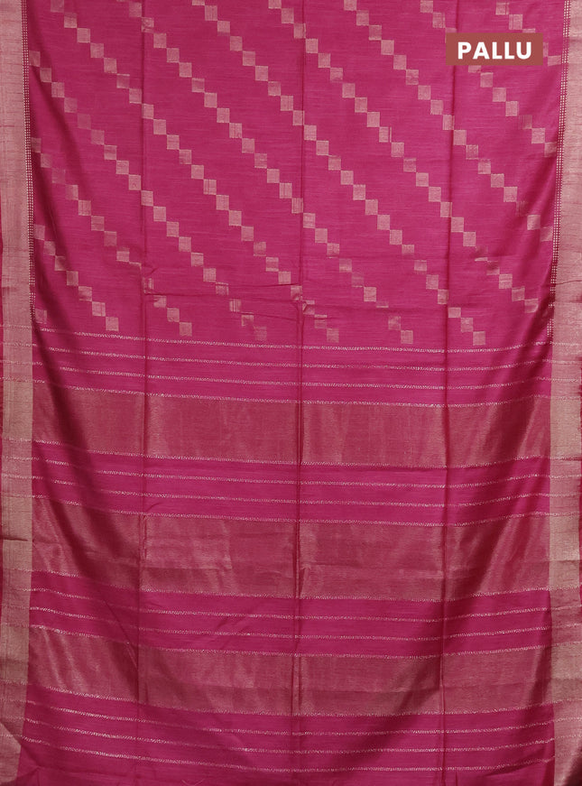 Semi bamboo saree magenta pink with thread weaves and zari woven border