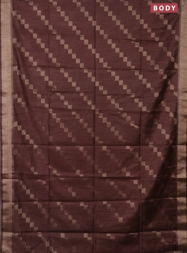Semi bamboo saree brown with zari weaves and zari woven border
