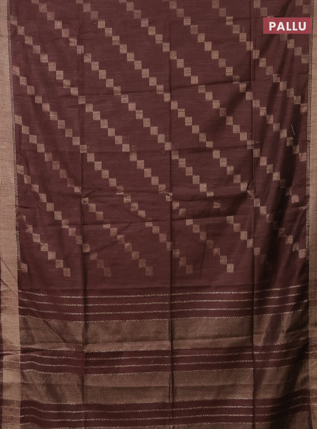 Semi bamboo saree brown with zari weaves and zari woven border