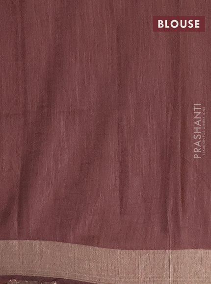 Semi bamboo saree brown with zari weaves and zari woven border