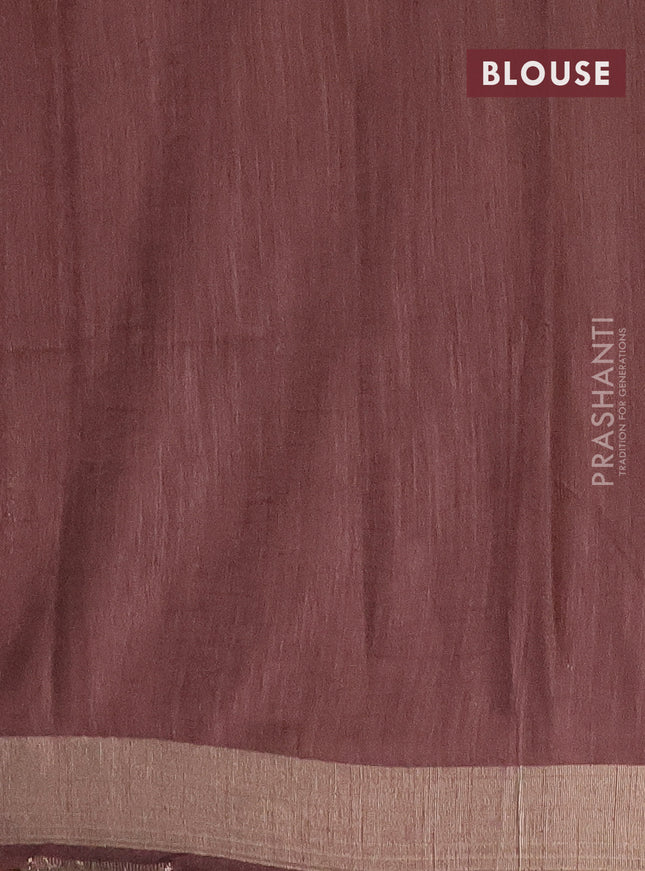 Semi bamboo saree brown with zari weaves and zari woven border
