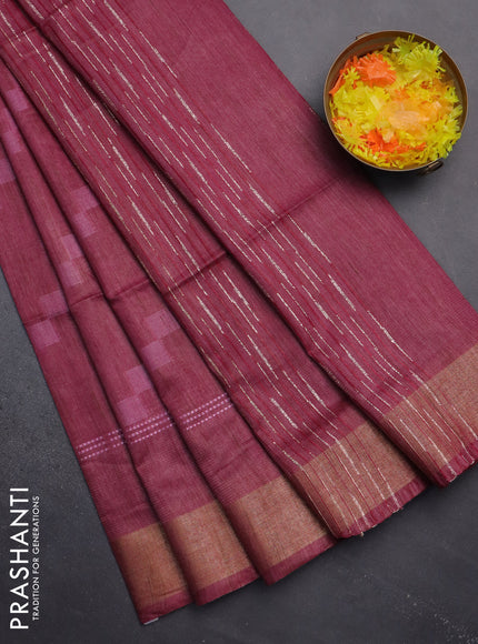 Semi bamboo saree maroon with thread weaves and zari woven border