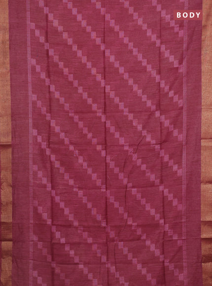 Semi bamboo saree maroon with thread weaves and zari woven border
