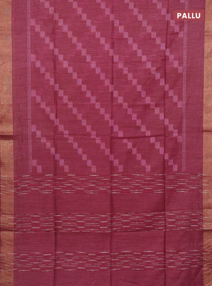 Semi bamboo saree maroon with thread weaves and zari woven border
