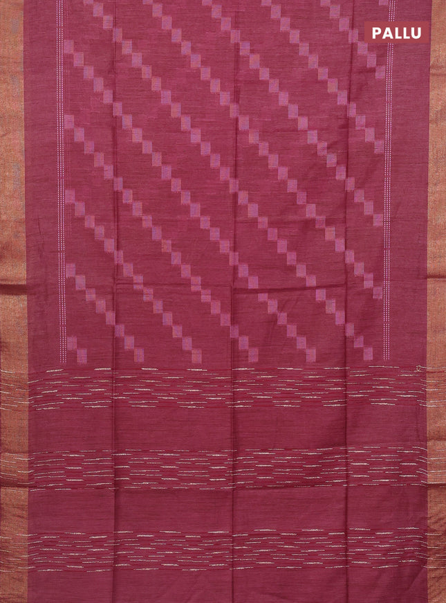 Semi bamboo saree maroon with thread weaves and zari woven border