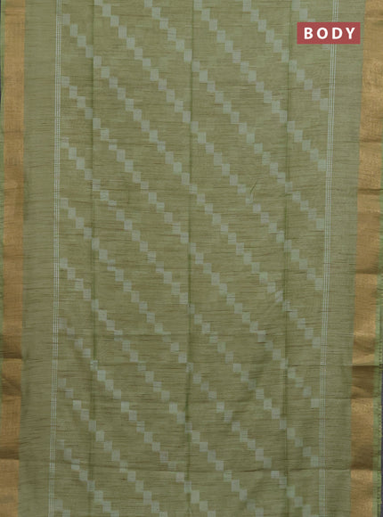 Semi bamboo saree pista green with thread weaves and zari woven border