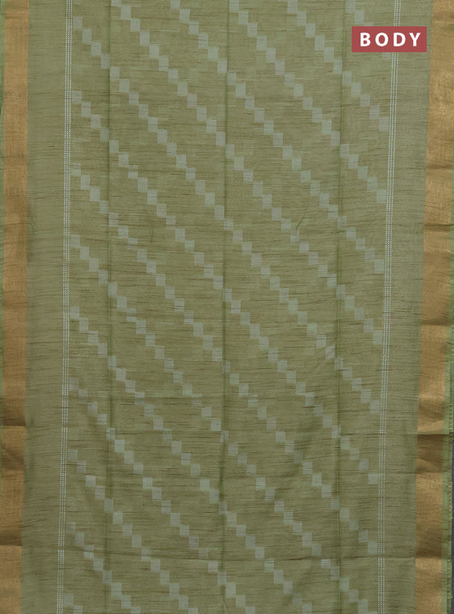 Semi bamboo saree pista green with thread weaves and zari woven border