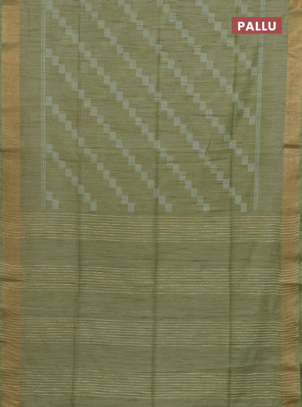 Semi bamboo saree pista green with thread weaves and zari woven border
