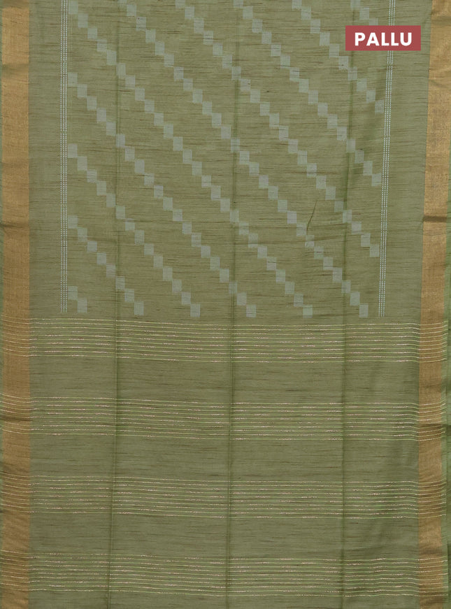 Semi bamboo saree pista green with thread weaves and zari woven border