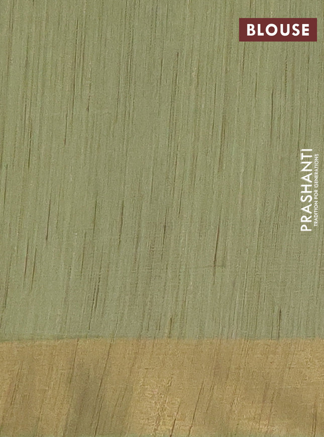 Semi bamboo saree pista green with thread weaves and zari woven border