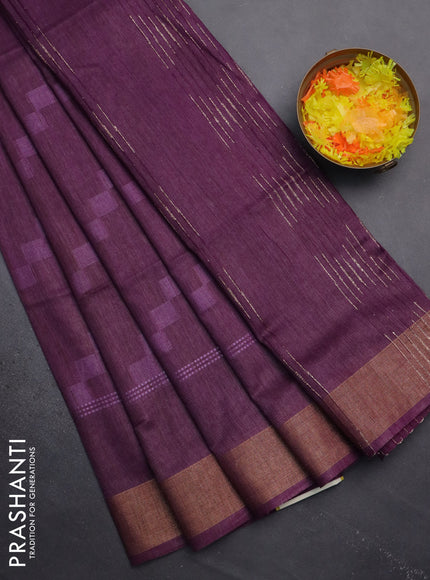 Semi bamboo saree deep purple with thread weaves and zari woven border