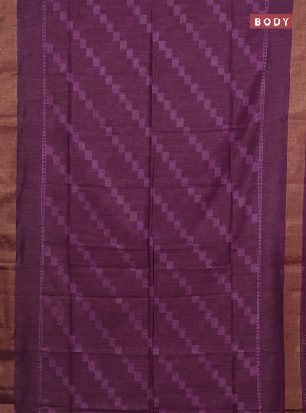 Semi bamboo saree deep purple with thread weaves and zari woven border
