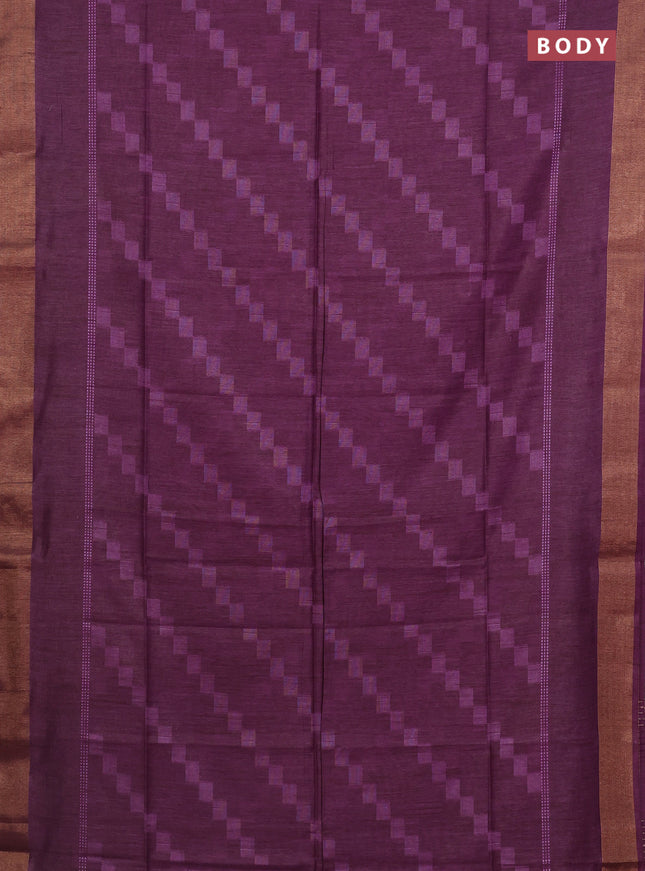 Semi bamboo saree deep purple with thread weaves and zari woven border