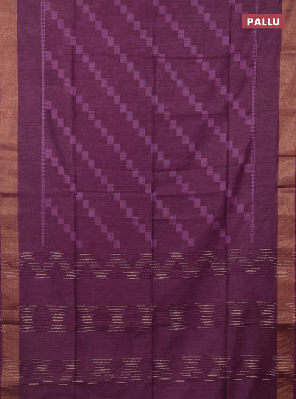 Semi bamboo saree deep purple with thread weaves and zari woven border