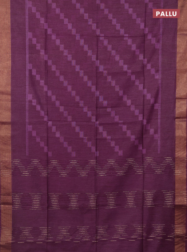 Semi bamboo saree deep purple with thread weaves and zari woven border