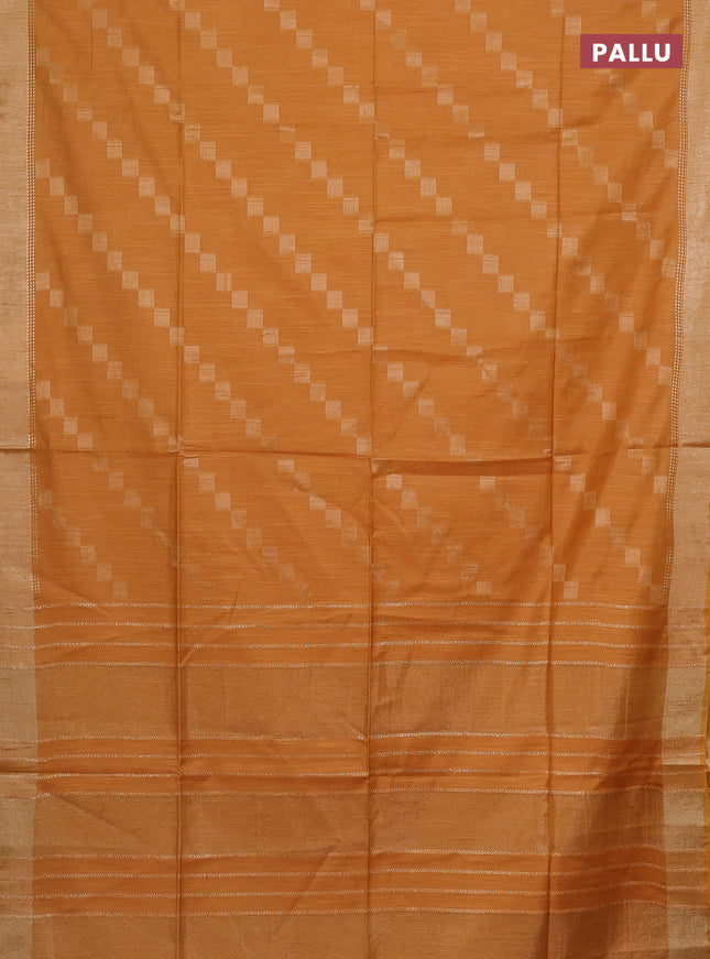 Semi bamboo saree mustard yellow with thread weaves and zari woven border