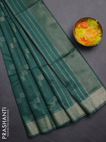 Semi bamboo saree green with zari weaves and zari woven border