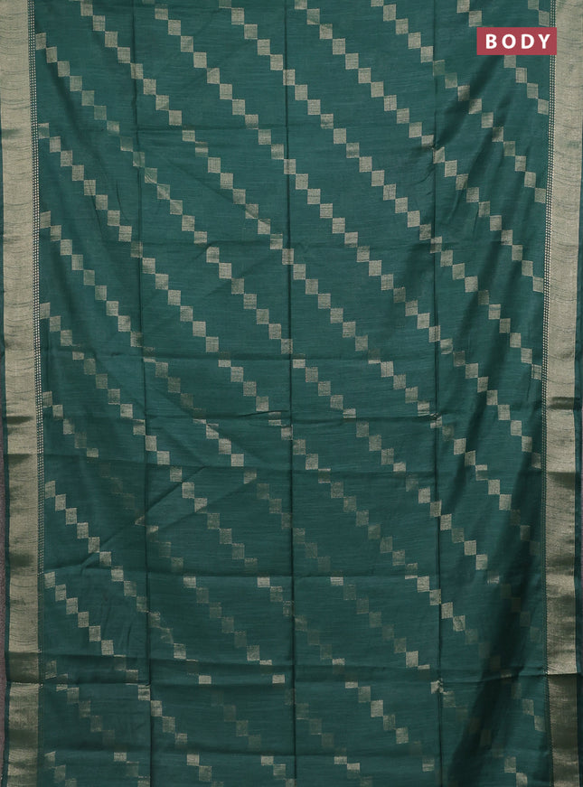 Semi bamboo saree green with zari weaves and zari woven border