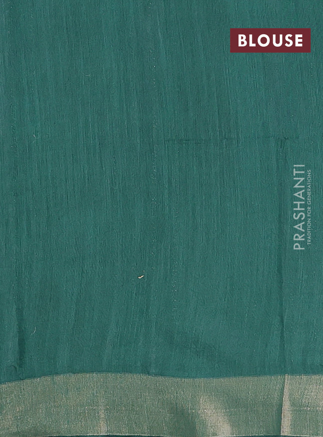 Semi bamboo saree green with zari weaves and zari woven border