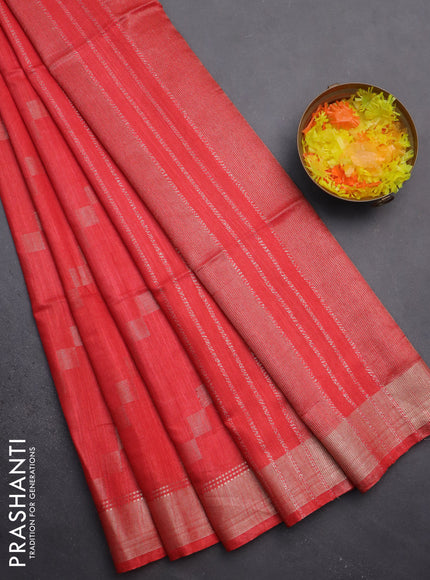 Semi bamboo saree red with zari weaves and zari woven border