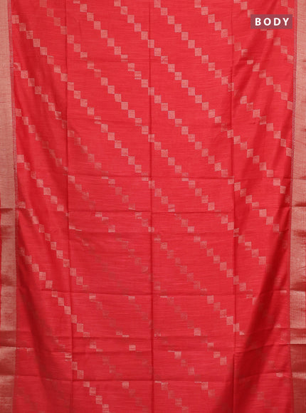 Semi bamboo saree red with zari weaves and zari woven border