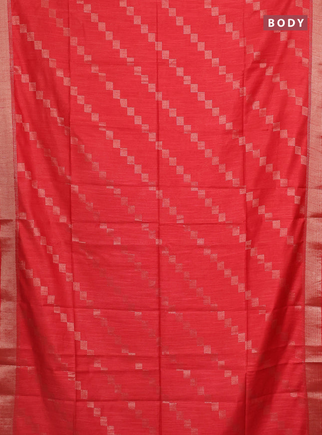 Semi bamboo saree red with zari weaves and zari woven border